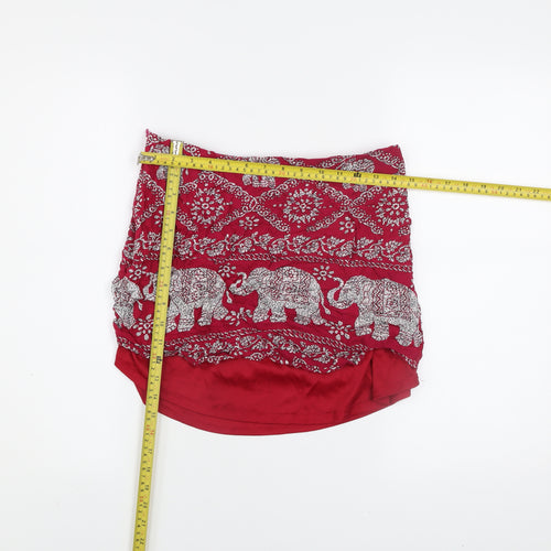 PrettyLittleThing Women’s Red Elephant Print Cotton Mini Skirt Size 12