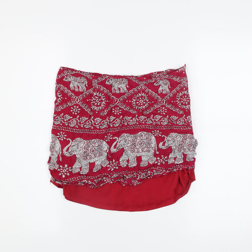 PrettyLittleThing Women’s Red Elephant Print Cotton Mini Skirt Size 12