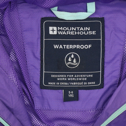 Mountain Warehouse Girls Purple Waterproof Hooded Rain Jacket 5-6 Years