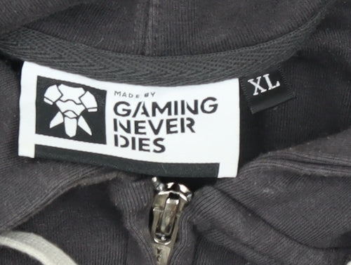 Gaming Never Dies Mens Grey XL Zip Hoodie Full Zip Casual Jacket