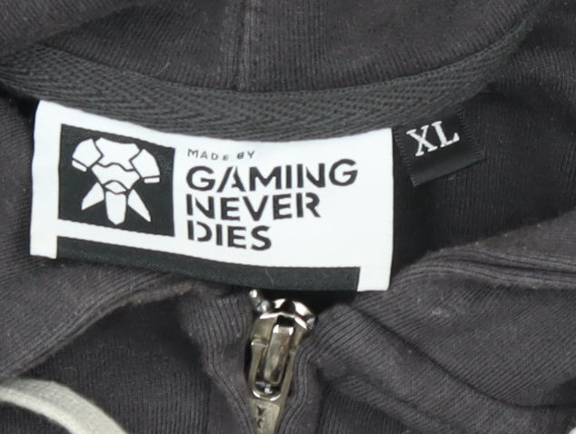 Gaming Never Dies Mens Grey XL Zip Hoodie Full Zip Casual Jacket