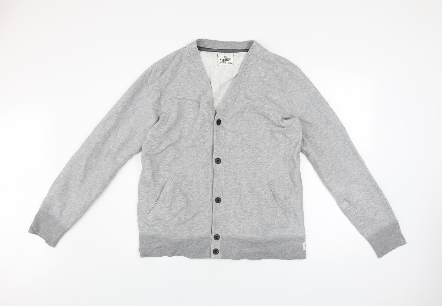 Reigning Champ Men's Grey L Cardigan V-Neck Cotton Knit Jumper