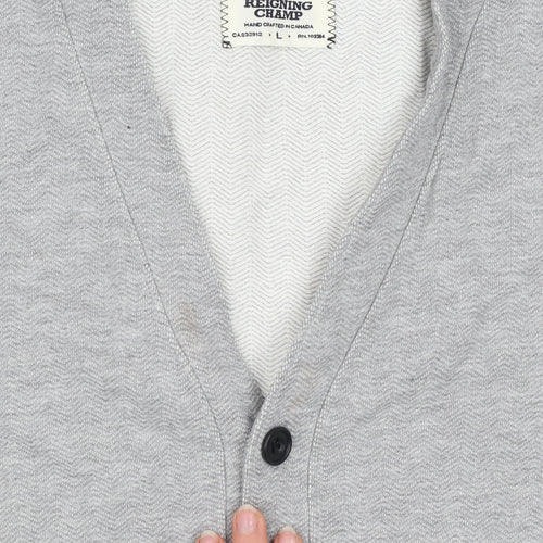 Reigning Champ Men's Grey L Cardigan V-Neck Cotton Knit Jumper