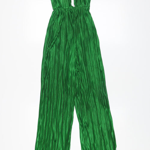 PrettyLittleThing Women’s Green Pleated Wide-Leg Jumpsuit Size UK 8