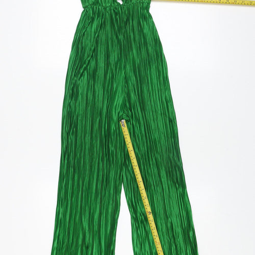PrettyLittleThing Women’s Green Pleated Wide-Leg Jumpsuit Size UK 8