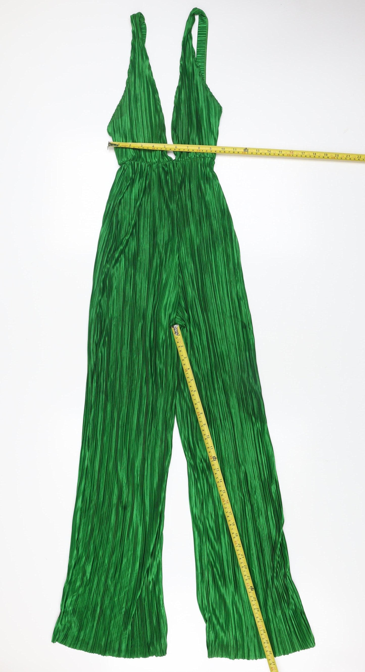 PrettyLittleThing Women’s Green Pleated Wide-Leg Jumpsuit Size UK 8