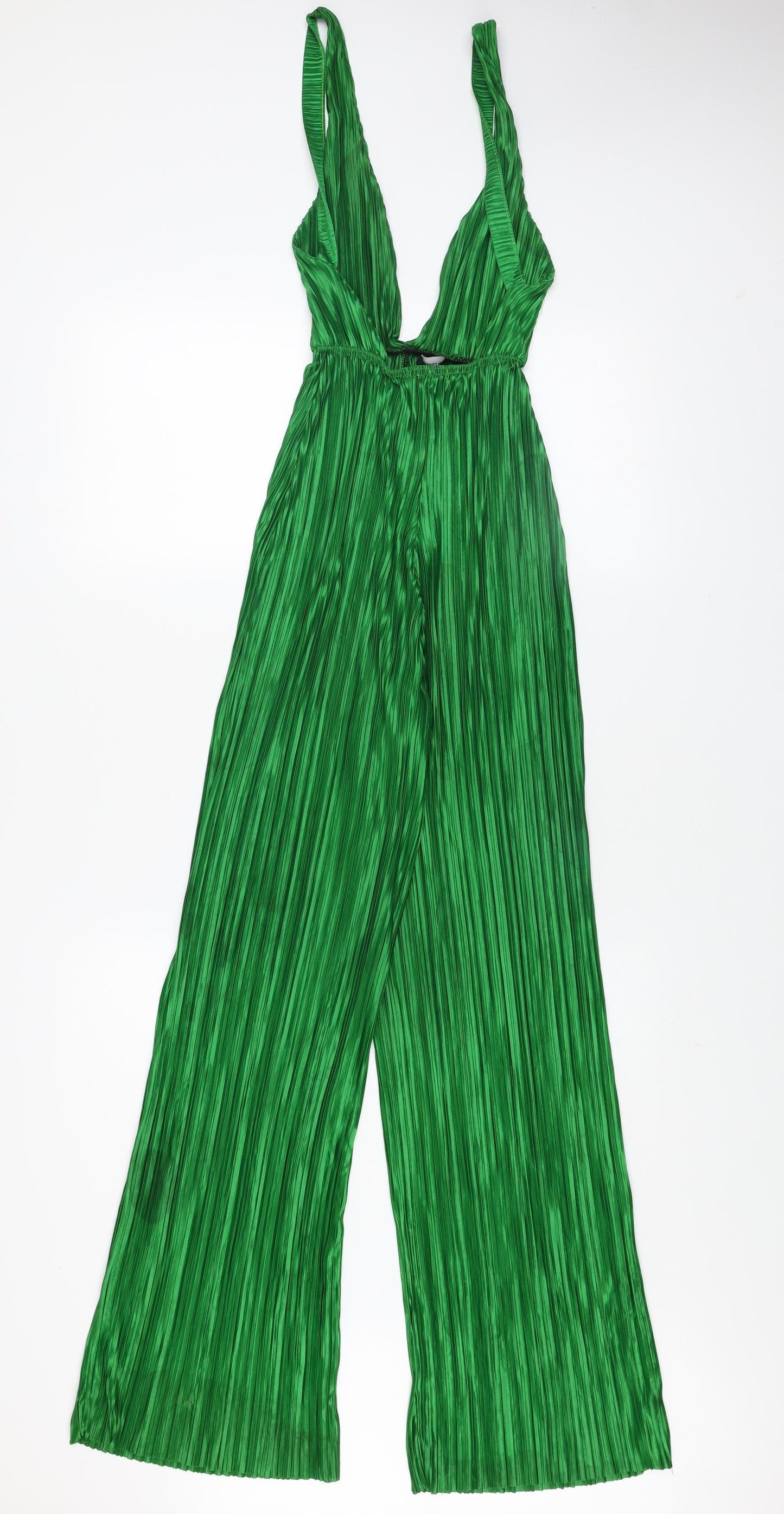 PrettyLittleThing Women’s Green Pleated Wide-Leg Jumpsuit Size UK 8