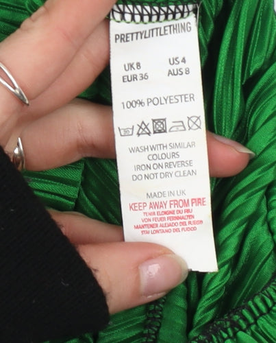 PrettyLittleThing Women’s Green Pleated Wide-Leg Jumpsuit Size UK 8