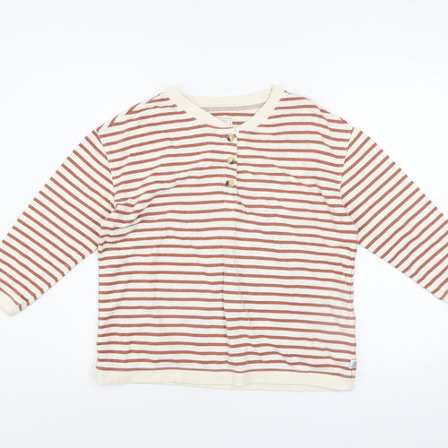 Fat Face Women Beige Striped Henley Sweatshirt UK 10 Cotton Long Sleeve