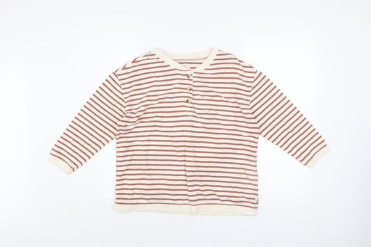 Fat Face Women Beige Striped Henley Sweatshirt UK 10 Cotton Long Sleeve