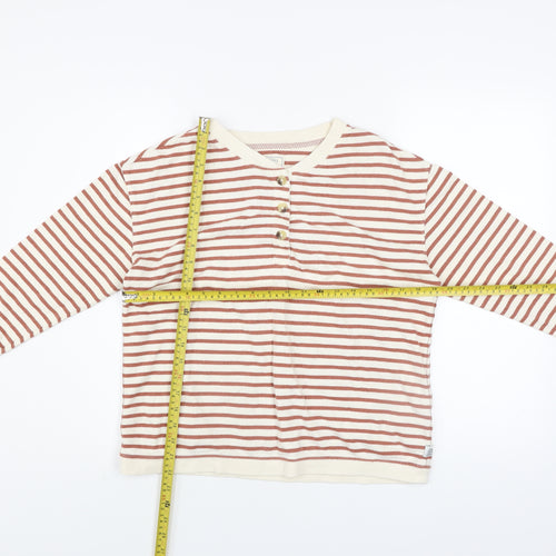 Fat Face Women Beige Striped Henley Sweatshirt UK 10 Cotton Long Sleeve