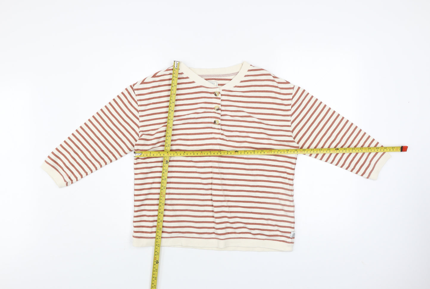 Fat Face Women Beige Striped Henley Sweatshirt UK 10 Cotton Long Sleeve