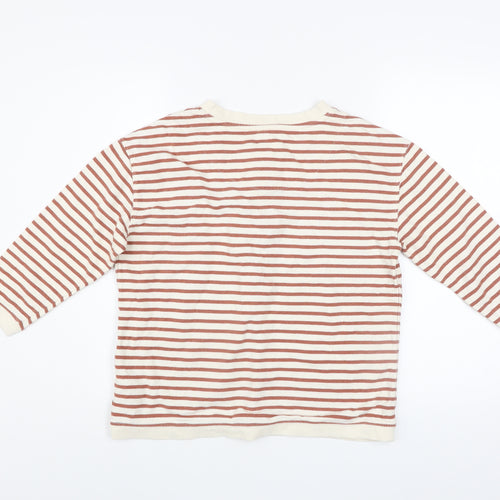 Fat Face Women Beige Striped Henley Sweatshirt UK 10 Cotton Long Sleeve