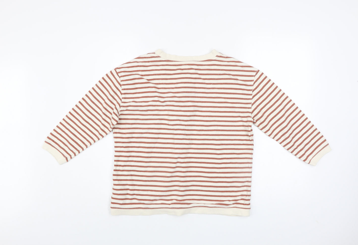 Fat Face Women Beige Striped Henley Sweatshirt UK 10 Cotton Long Sleeve