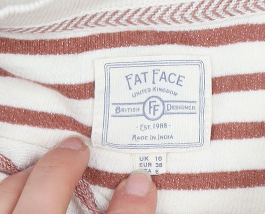 Fat Face Women Beige Striped Henley Sweatshirt UK 10 Cotton Long Sleeve