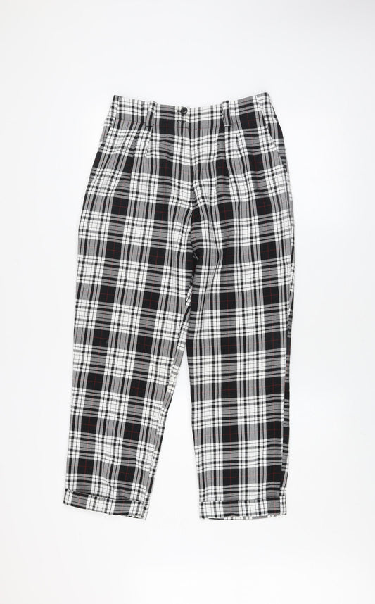 Topshop Women Black Plaid Trousers Size 10 Regular Fit Mid Rise