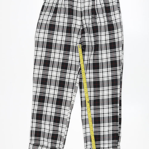 Topshop Women Black Plaid Trousers Size 10 Regular Fit Mid Rise