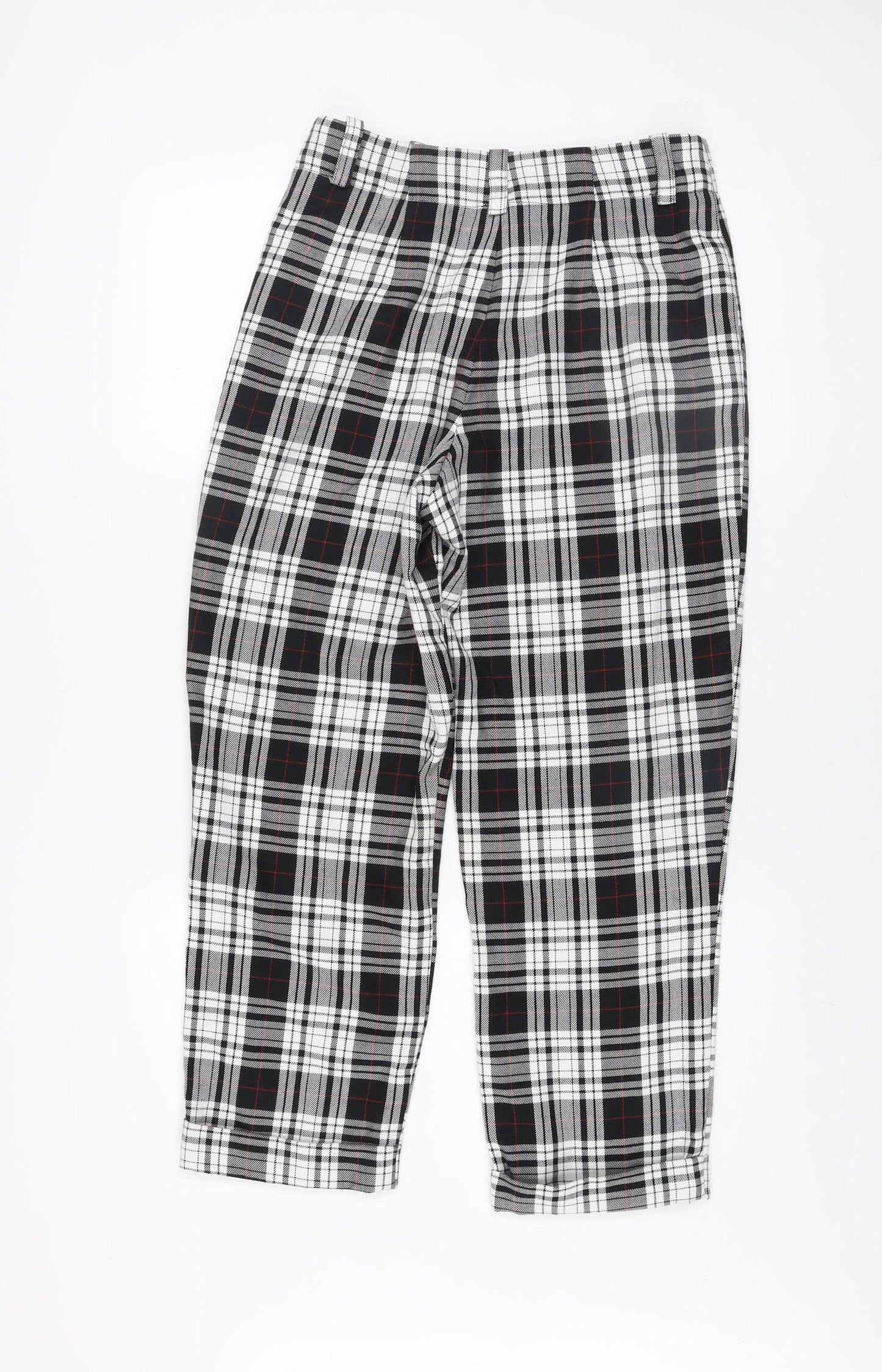 Topshop Women Black Plaid Trousers Size 10 Regular Fit Mid Rise