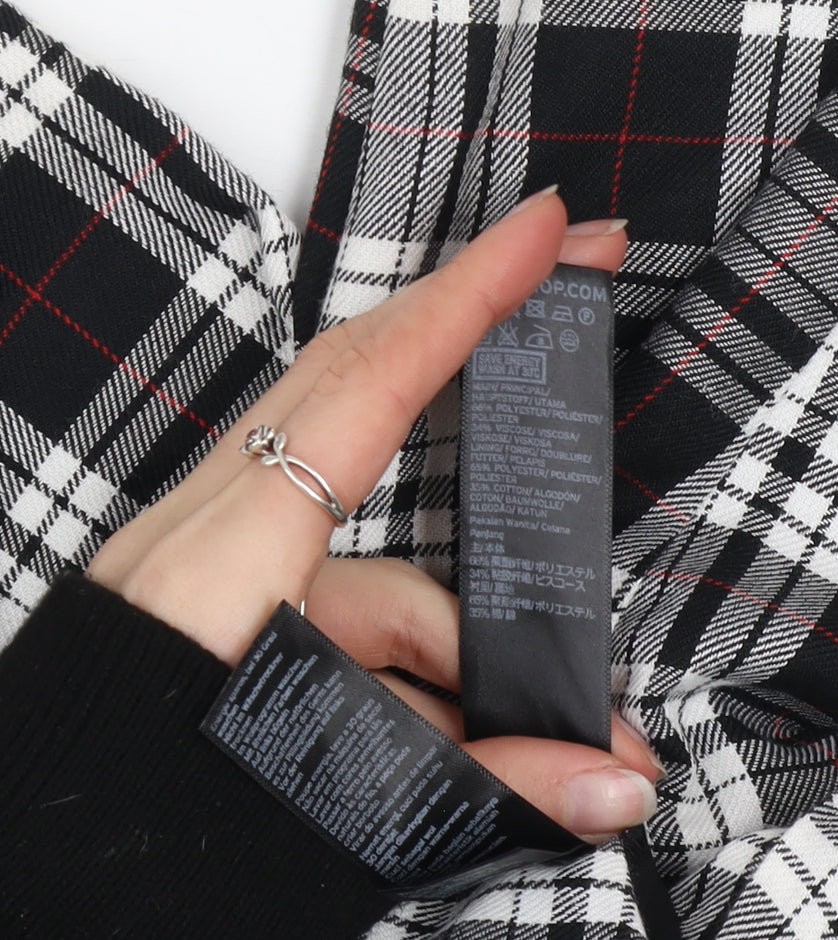 Topshop Women Black Plaid Trousers Size 10 Regular Fit Mid Rise