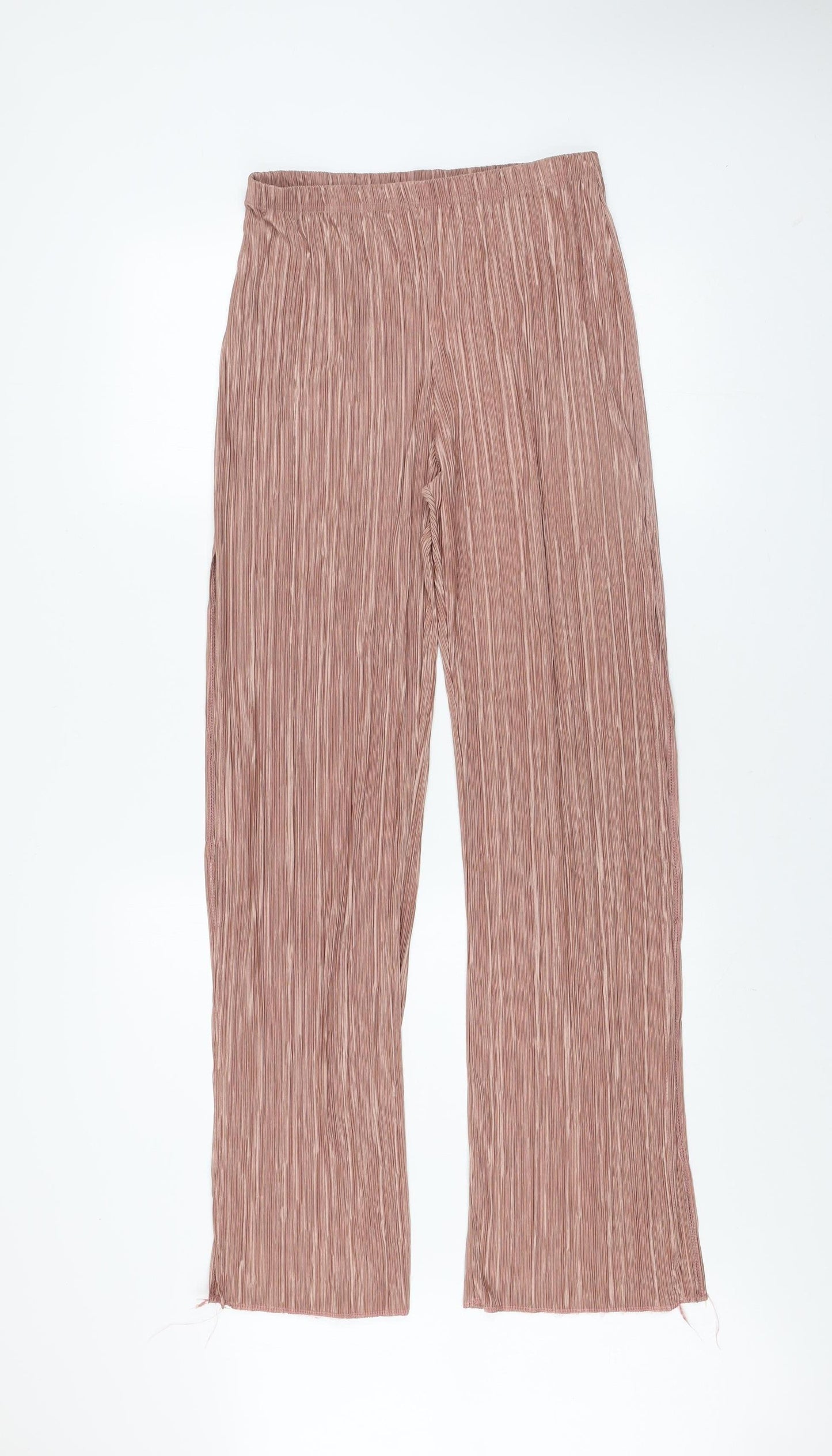 PrettyLittleThing Womens Pink Wide-Leg Pleated Trousers Size 12