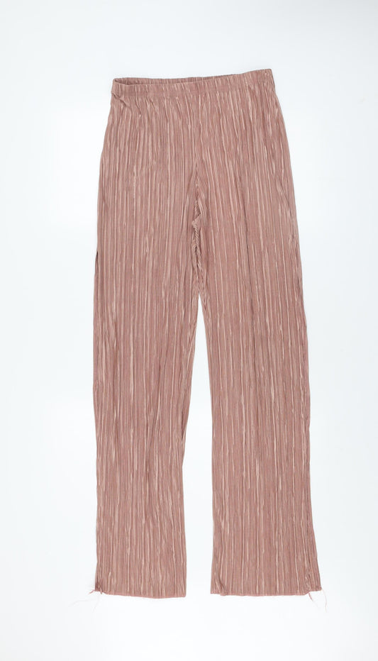 PrettyLittleThing Womens Pink Wide-Leg Pleated Trousers Size 12