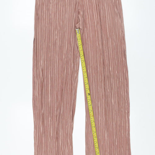 PrettyLittleThing Womens Pink Wide-Leg Pleated Trousers Size 12