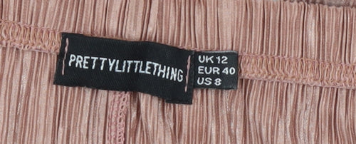 PrettyLittleThing Womens Pink Wide-Leg Pleated Trousers Size 12