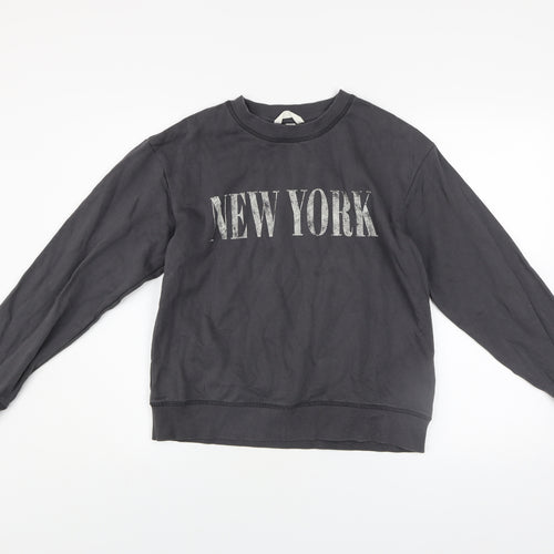 H&M Womens Black New York Pullover Sweatshirt XS Cotton Blend