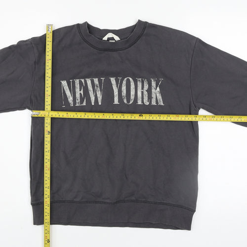 H&M Womens Black New York Pullover Sweatshirt XS Cotton Blend