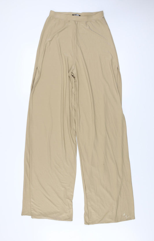 PrettyLittleThing Womens Beige Size 12 Wide-Leg Stretch Trousers