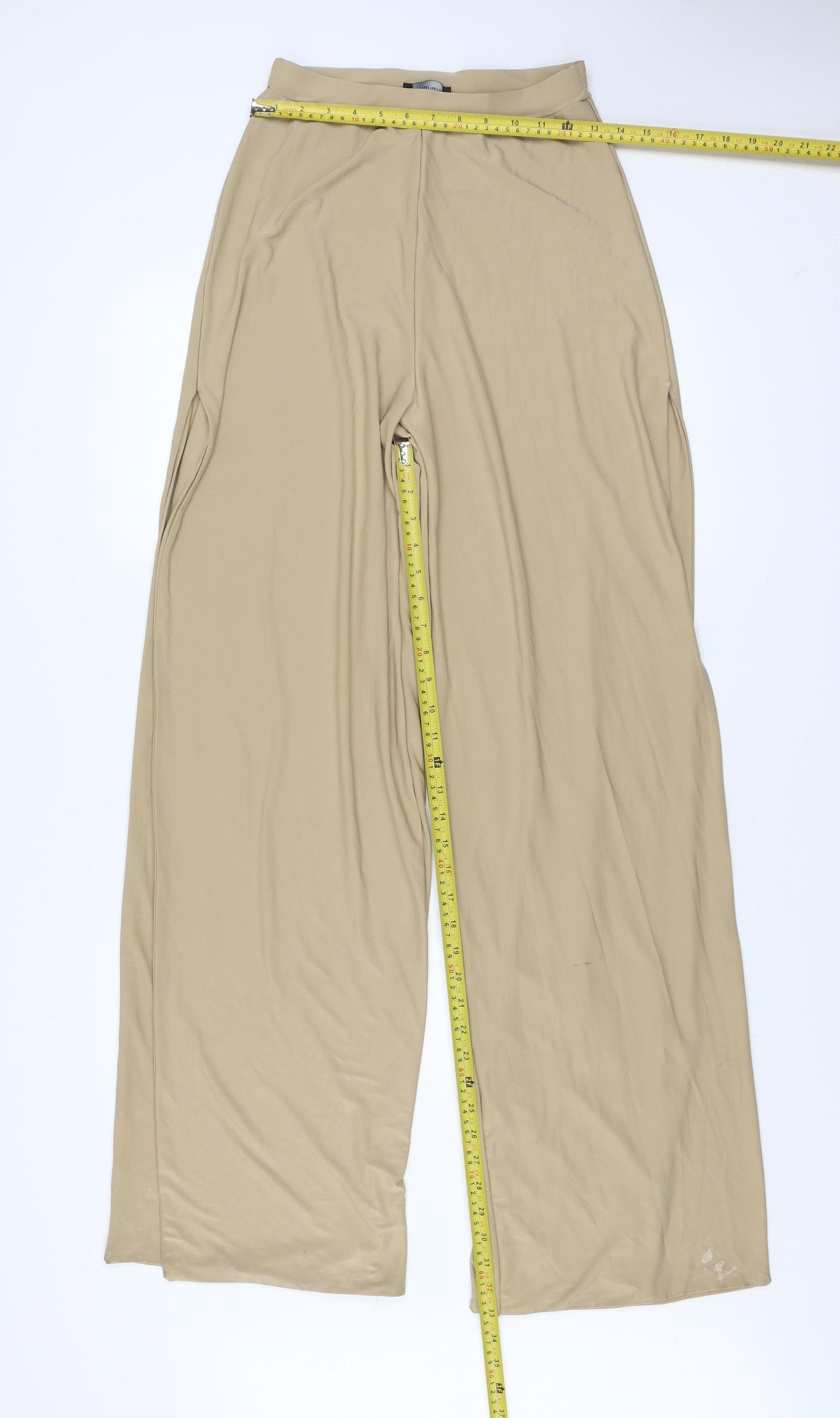 PrettyLittleThing Womens Beige Size 12 Wide-Leg Stretch Trousers