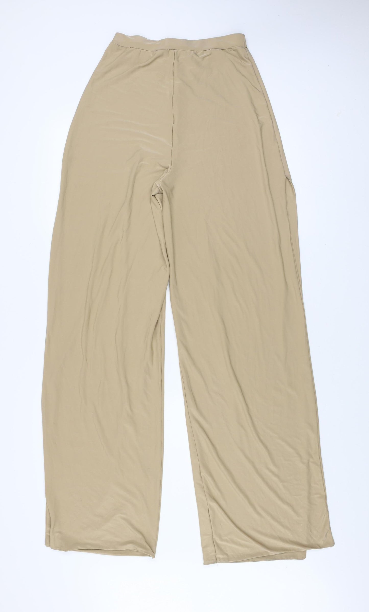 PrettyLittleThing Womens Beige Size 12 Wide-Leg Stretch Trousers