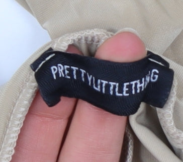 PrettyLittleThing Womens Beige Size 12 Wide-Leg Stretch Trousers