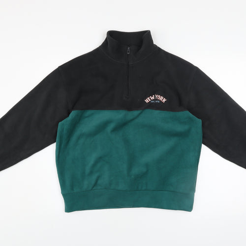 ZARA Boys Black Green 1/4 Zip Fleece Sweatshirt 11-12 Years