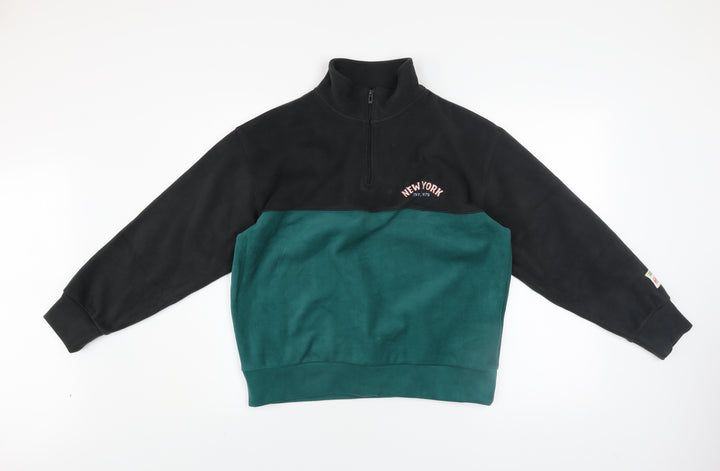 ZARA Boys Black Green 1/4 Zip Fleece Sweatshirt 11-12 Years