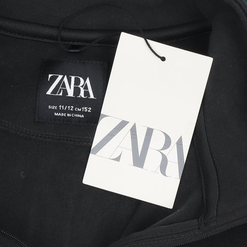ZARA Boys Black Green 1/4 Zip Fleece Sweatshirt 11-12 Years