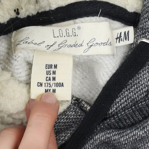 H&M L.O.G.G. Mens Grey Pullover Fleece Hoodie Size M Regular Fit