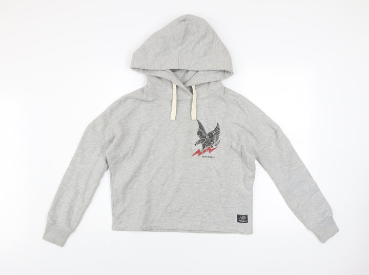 Superdry Womens Grey Hooded Pullover Hoodie UK 6 Eagle Print