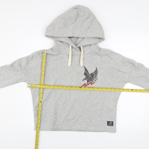 Superdry Womens Grey Hooded Pullover Hoodie UK 6 Eagle Print