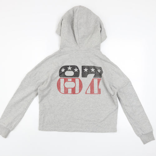 Superdry Womens Grey Hooded Pullover Hoodie UK 6 Eagle Print