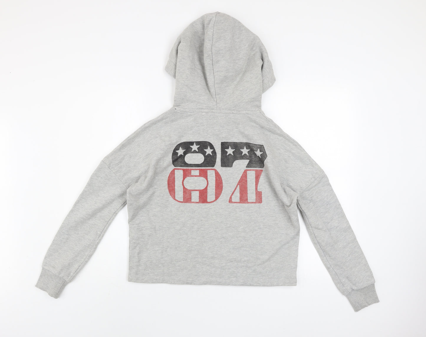 Superdry Womens Grey Hooded Pullover Hoodie UK 6 Eagle Print