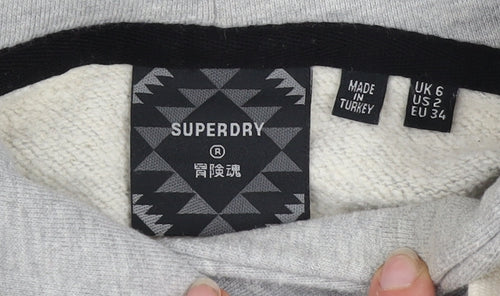Superdry Womens Grey Hooded Pullover Hoodie UK 6 Eagle Print