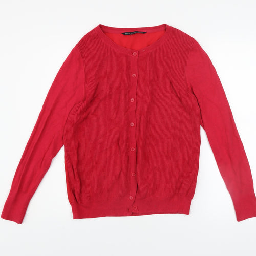 Betty Jackson Black Women's Red Size 14 Crew Neck Cardigan
