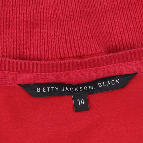 Betty Jackson Black Women's Red Size 14 Crew Neck Cardigan
