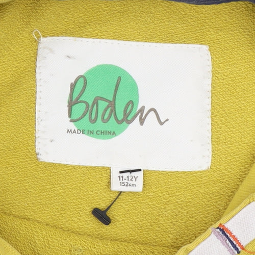 Boden Boys Yellow Pullover Hoodie 11-12 Years Cotton Long Sleeve
