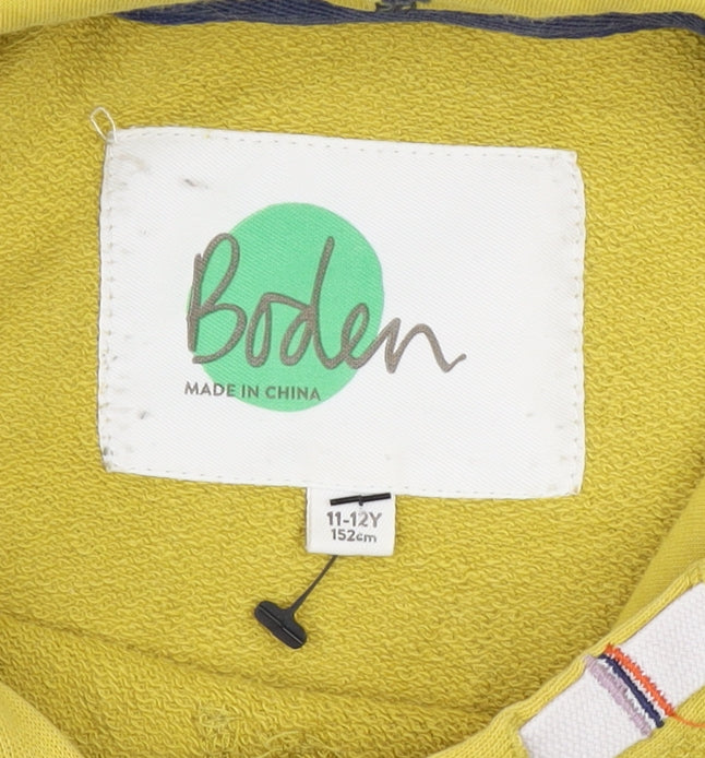 Boden Boys Yellow Pullover Hoodie 11-12 Years Cotton Long Sleeve