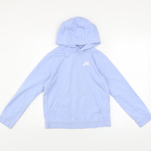 Nike Girls Blue Pullover Hoodie M 13-14 Years Cotton Blend Logo Sweatshirt