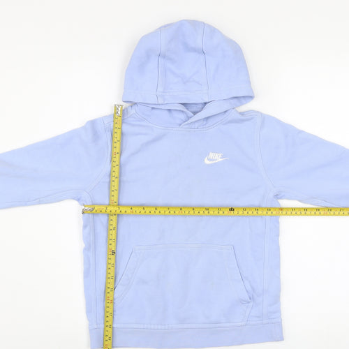 Nike Girls Blue Pullover Hoodie M 13-14 Years Cotton Blend Logo Sweatshirt