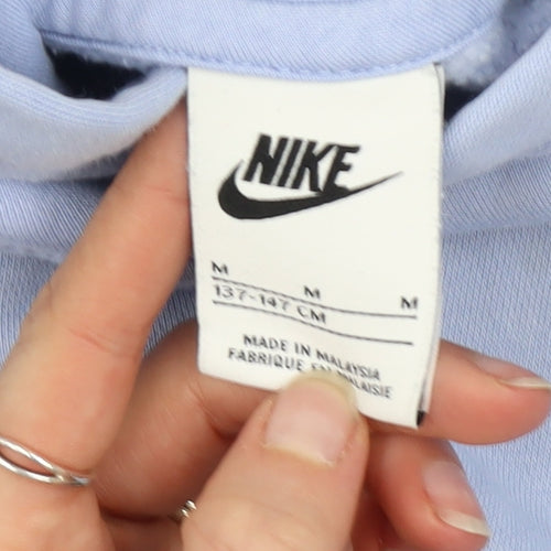 Nike Girls Blue Pullover Hoodie M 13-14 Years Cotton Blend Logo Sweatshirt