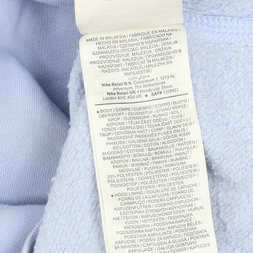 Nike Girls Blue Pullover Hoodie M 13-14 Years Cotton Blend Logo Sweatshirt